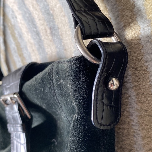 Vintage Lauren Ralph Lauren Suede Crocodile Leather Black Mini Purse Y2K - Picture 3 of 6